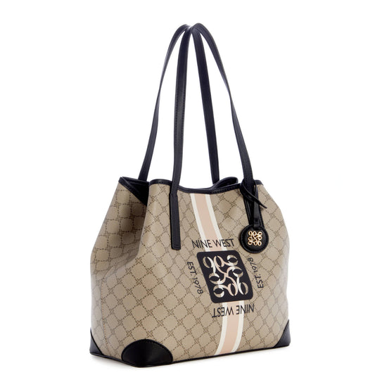 Nine West Delaine 2 in 1 Tote in Beige Logo/Black