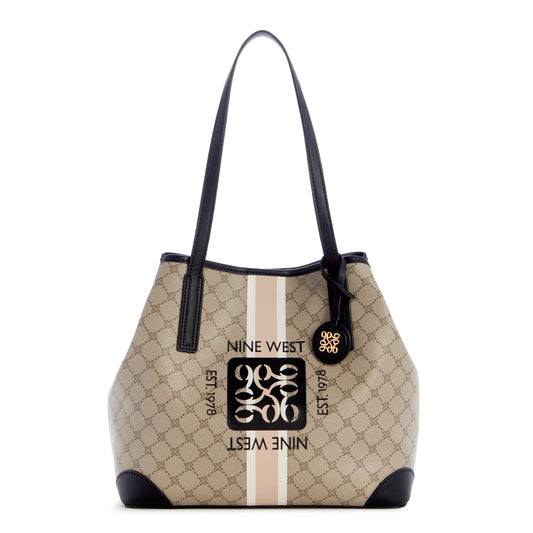 Nine West Delaine 2 in 1 Tote in Beige Logo/Black