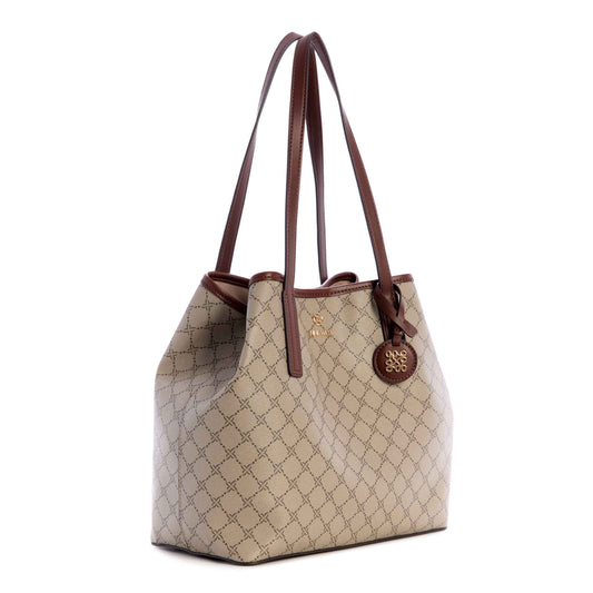 Nine West Delaine 2 in 1 Tote in Beige Logo Mahogany