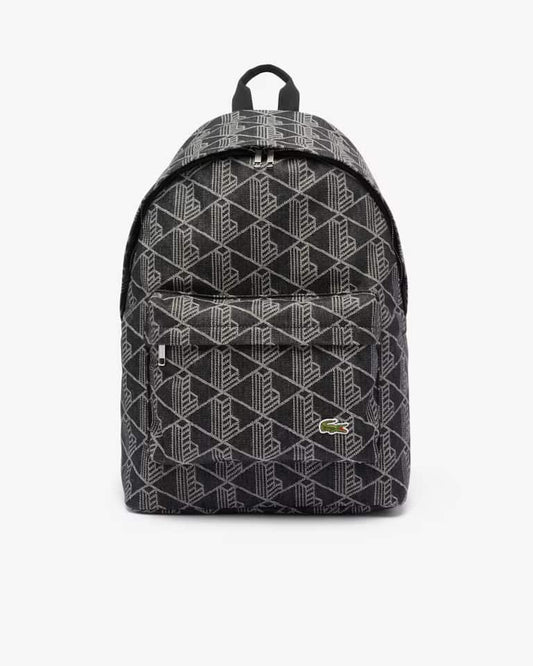 Lacoste Neocroc Motif Backpack in Mono Jacquard Denim Noir