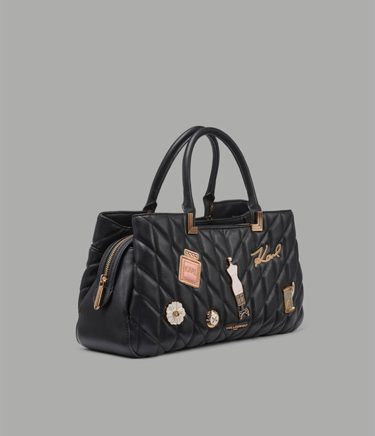 Karl Lagerfeld Paris Meribel Satchel with Oversized Fashion Pins (in Black / Gold)