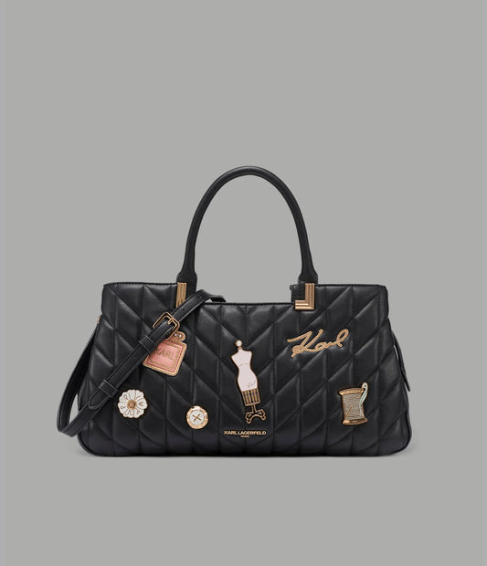 Karl Lagerfeld Paris Meribel Satchel with Oversized Fashion Pins (in Black / Gold)