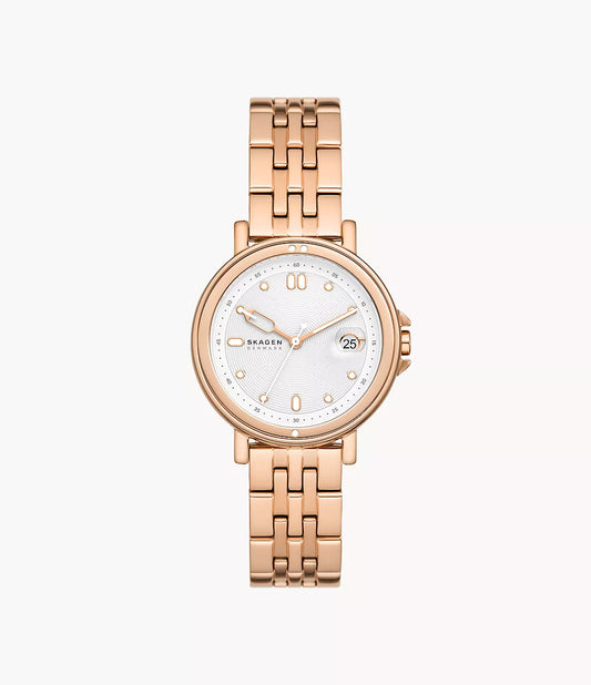 Skagen Signatur Lille Sport Three-Hand Date Rose Gold Stainless Steel Bracelet Watch