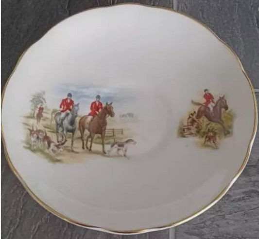 Vintage Royal Stuart Tea Cup Saucer "Equestrian Horse and Hounds Bone" 5.5 inch