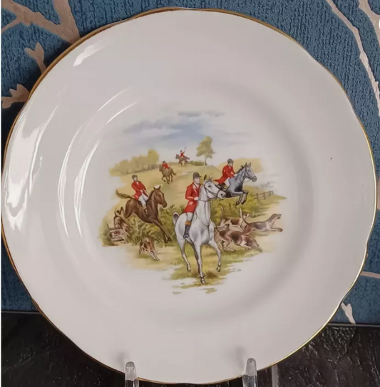 Vintage Royal Stuart Tea Plate "Equestrian Horse and Hounds Bone" 6 inch