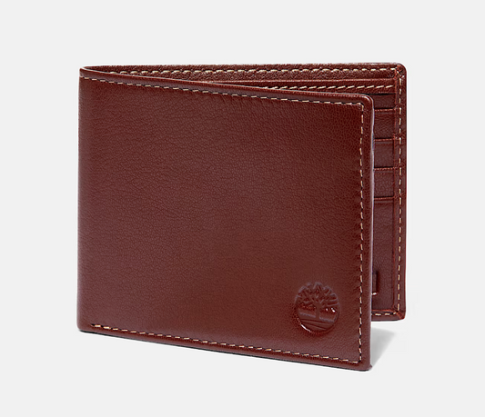 Timberland Men's Milled Leather Bifold Wallet in Brown