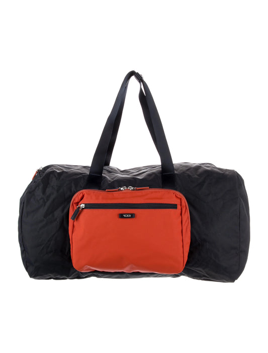 TUMI PACKABLE FOLDABLE DUFFLE BAG IN NAVY BLUE/ORANGE