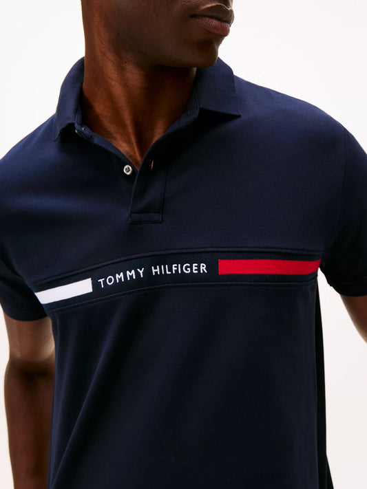 Tommy Hilfiger Regular Fit Embroidered Stripe Polo in Navy