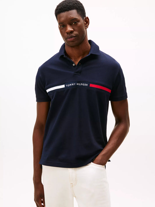 Tommy Hilfiger Regular Fit Embroidered Stripe Polo in Navy