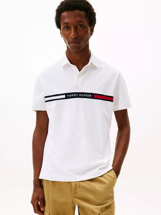 Tommy Hilfiger Regular Fit Embroidered Stripe Polo in White