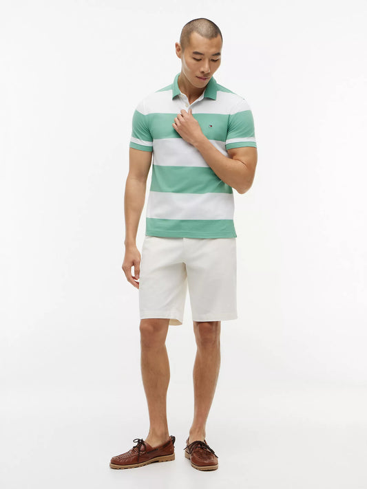 Tommy Hilfiger Men's Slim Fit Rugby Stripe Polo in Fort Green/White Stripe