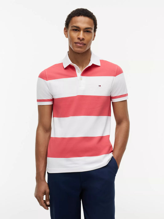 Tommy Hilfiger Men's Slim Fit Rugby Stripe Polo in Coral