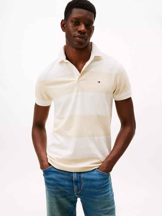 Tommy Hilfiger Men's Slim Fit Rugby Stripe Polo in Beige/White Stripe
