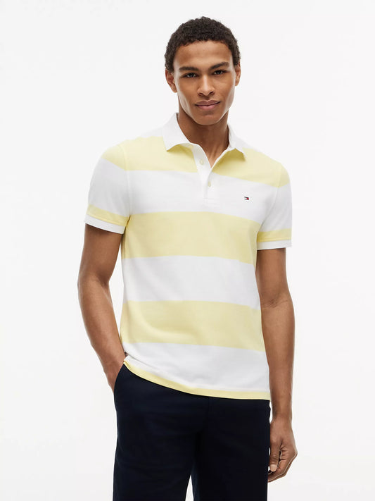 Tommy Hilfiger Men's Slim Fit Rugby Stripe Polo in Citronella/White Stripe