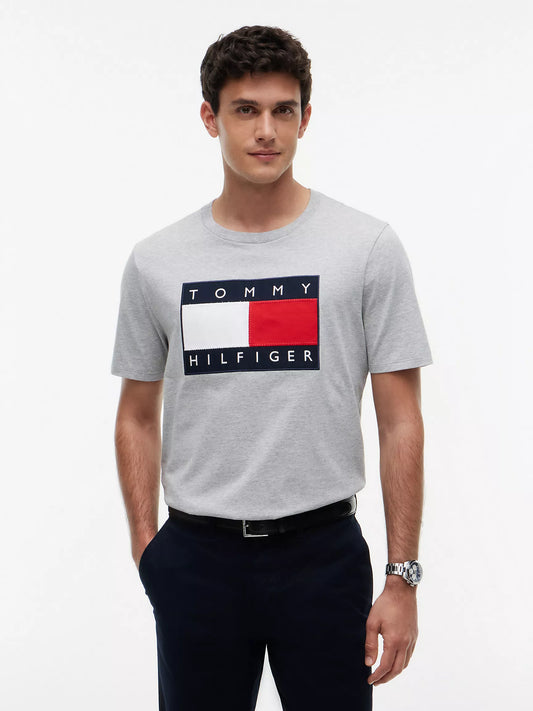Tommy Hilfiger Men's Big Flag Logo T-Shirt in Grey Heather