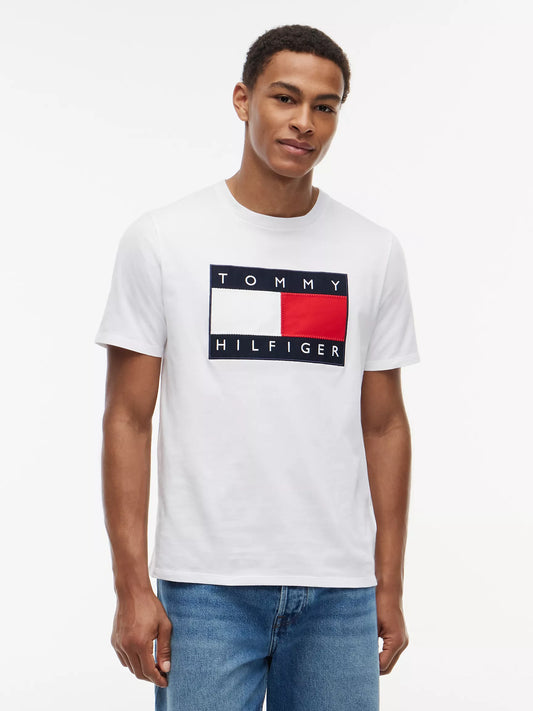 Tommy Hilfiger Men's Big Flag Logo T-Shirt in Optic White