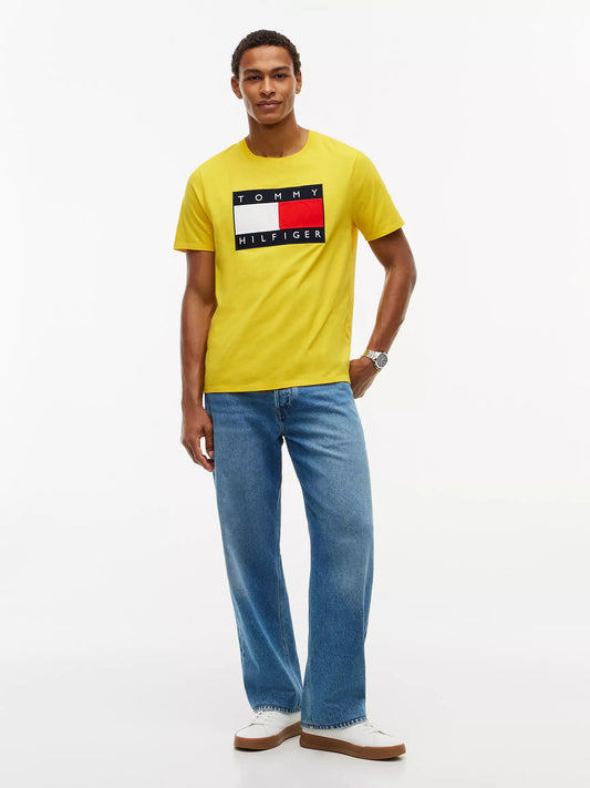Tommy Hilfiger Men's Big Flag Logo T-Shirt in Marigold Yellow