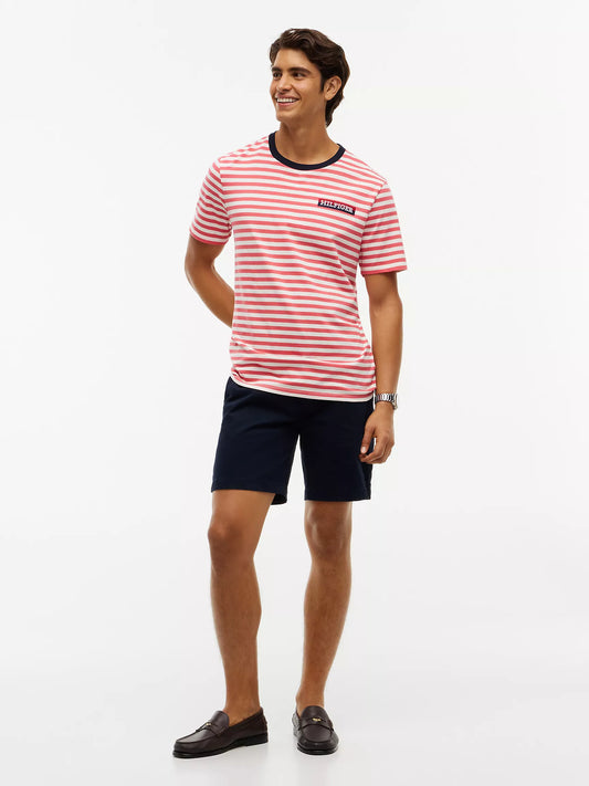 Tommy Hilfiger Men's Striped Hilfiger Logo T-Shirt in Vintage Red