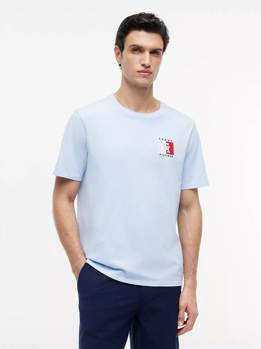 Tommy Hilfiger Two-Tone Flag Logo T-Shirt in Sweet Blue