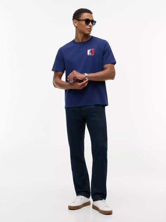 Tommy Hilfiger Two-Tone Flag Logo T-Shirt in Navy