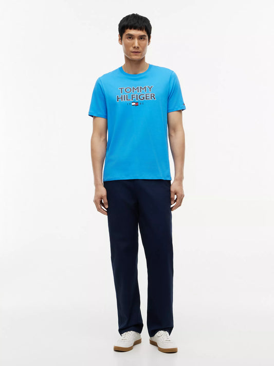 Tommy Hilfiger Men's Bold Tommy 1985 Logo T-Shirt in Deep Sky Blue