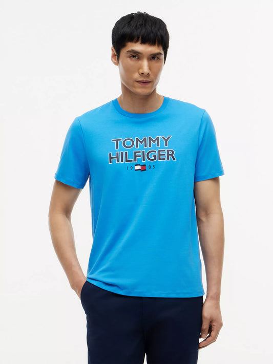 Tommy Hilfiger Men's Bold Tommy 1985 Logo T-Shirt in Deep Sky Blue