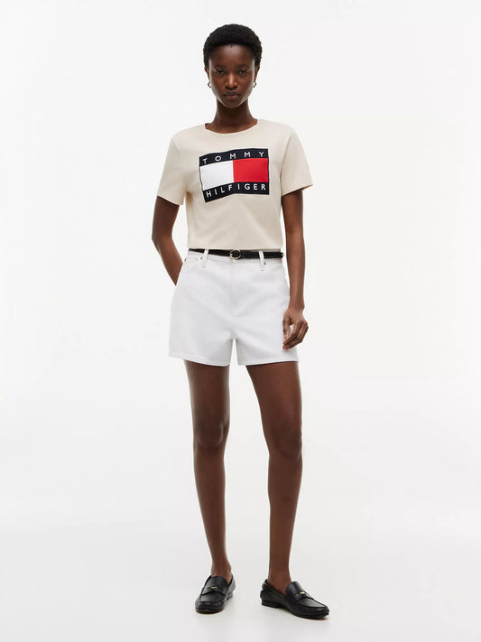 Tommy Hilfiger Women's Big Flag Logo T-Shirt in Classic Beige