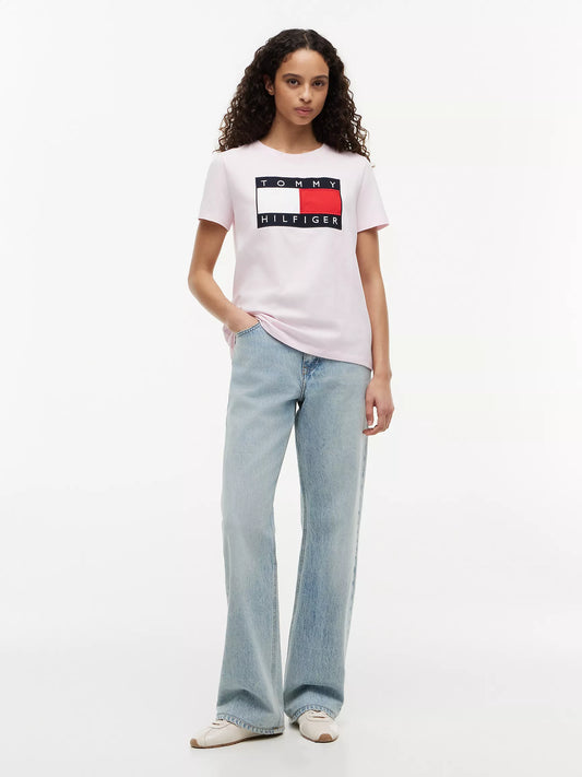 Tommy Hilfiger Women's Big Flag Logo T-Shirt in Light Pink