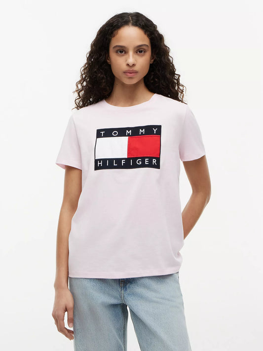Tommy Hilfiger Women's Big Flag Logo T-Shirt in Light Pink