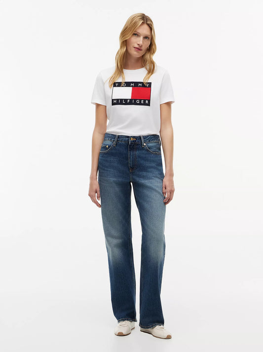 Tommy Hilfiger Women's Big Flag Logo T-Shirt in Optic White