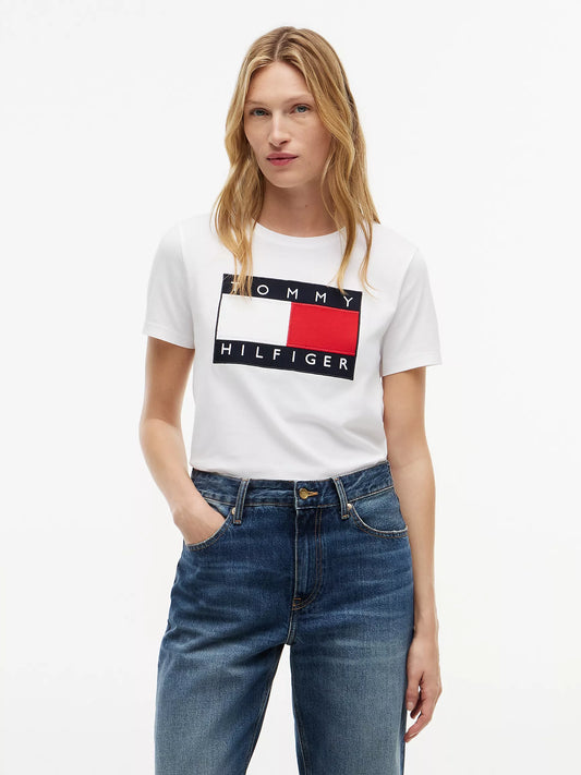 Tommy Hilfiger Women's Big Flag Logo T-Shirt in Optic White
