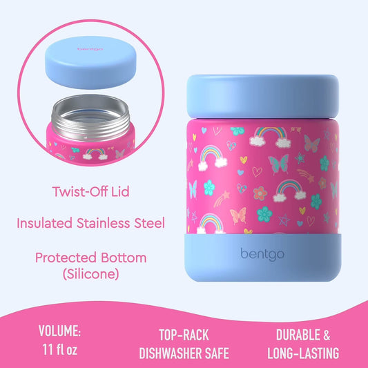 Bentgo Kids 2-Pack Stainless Steel Food Jar (Rainbows and Butterflies design)
