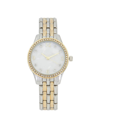 Time and Tru Women's Two-Tone Round Watch and Link and Bangle Bracelet Set (3-Piece)