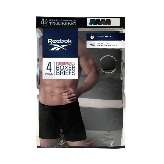 Reebok Men's 4-Pack Performance Boxer Briefs in Grey/Black/Black Print