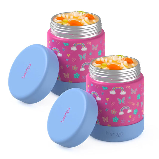 Bentgo Kids 2-Pack Stainless Steel Food Jar (Rainbows and Butterflies design)