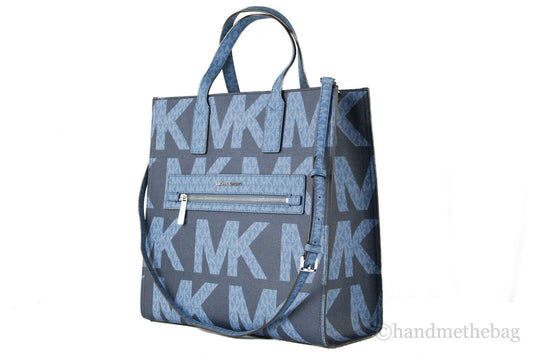 Michael Kors Kenly Large North South Tote Graphic Logo MK Crossbody Blue