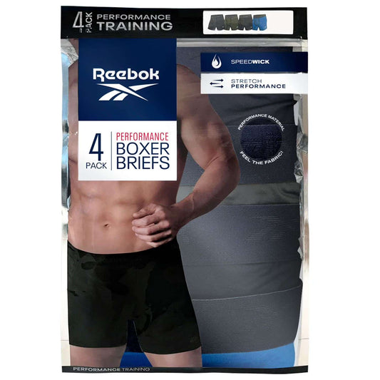 Reebok Men's 4-Pack Performance Boxer Briefs in Navy/Grey/Blue