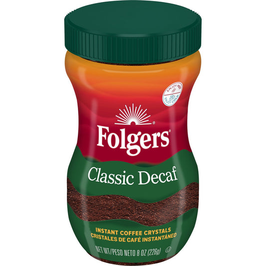 Folgers Classic Decaf Instant Coffee in the 8 oz Plastic Jar