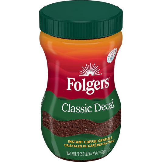 Folgers Classic Decaf Instant Coffee in the 8 oz Plastic Jar