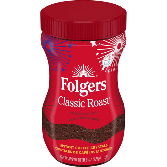 Folgers Classic Roast Instant Coffee in the 8 oz Plastic Jar