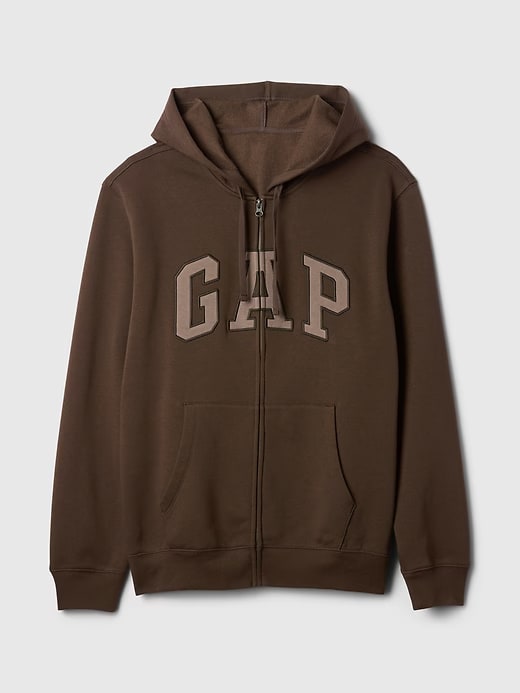 Relaxed Men Gap Logo Zip Hoodie - Ground Brown