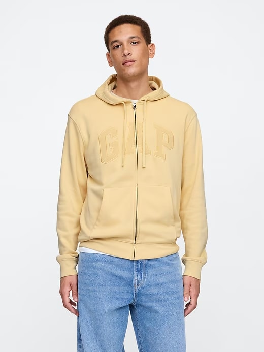 Relaxed Men Gap Logo Zip Hoodie - Reed Yellow