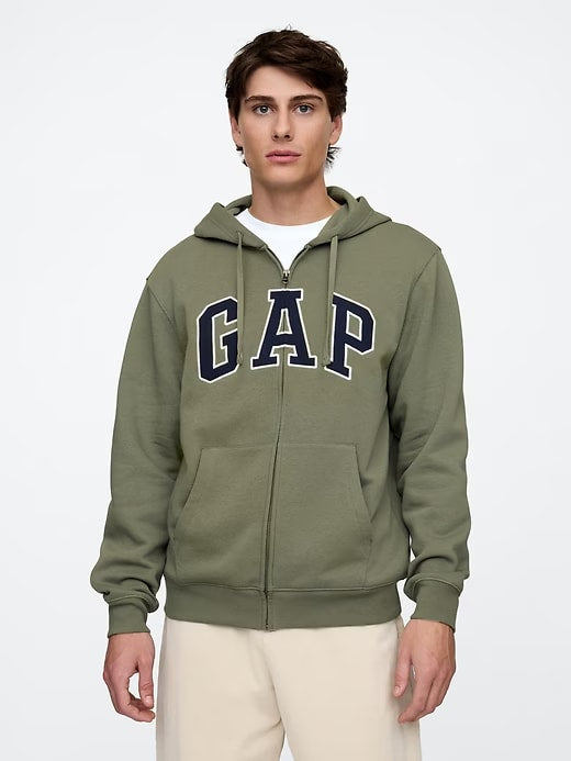 Relaxed Men Gap Logo Zip Hoodie - Mesculen Green