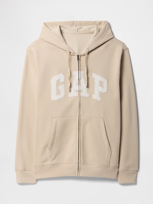 Relaxed Men Gap Logo Zip Hoodie - Bedrock Beige