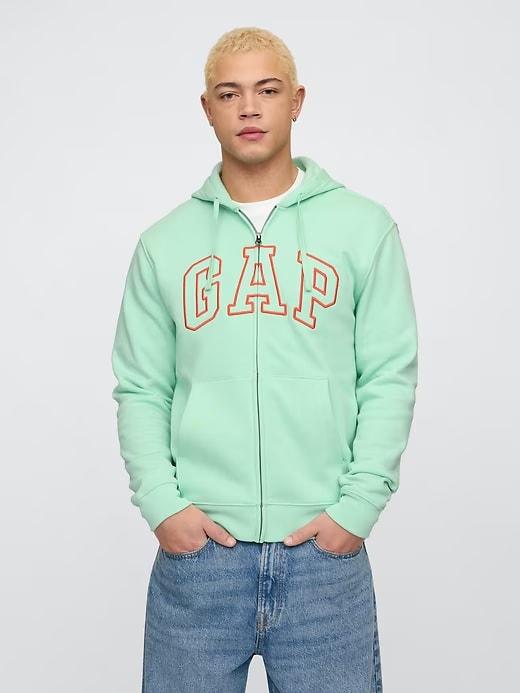 Relaxed Men Gap Logo Zip Hoodie - Rain Shower