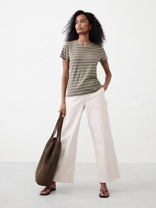 Banana Republic Timeless Crew-Neck T-Shirt - Olive Stripe
