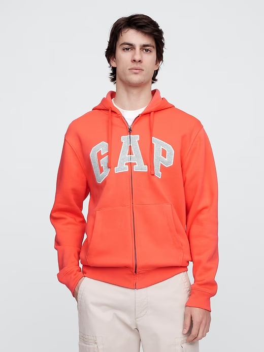 Relaxed Men Gap Logo Zip Hoodie - Blood Orange