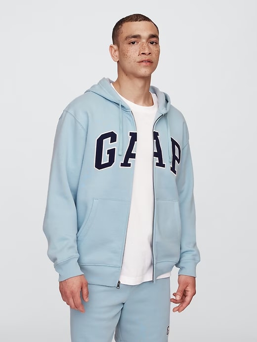 Relaxed Men Gap Logo Zip Hoodie - Blue Ice