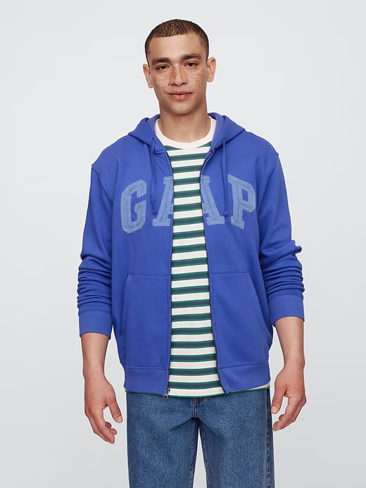 Relaxed Men Gap Logo Zip Hoodie - Dazzling Blue