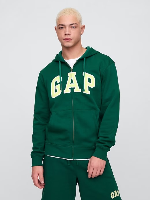 Relaxed Men Gap Logo Zip Hoodie - Rain Forest